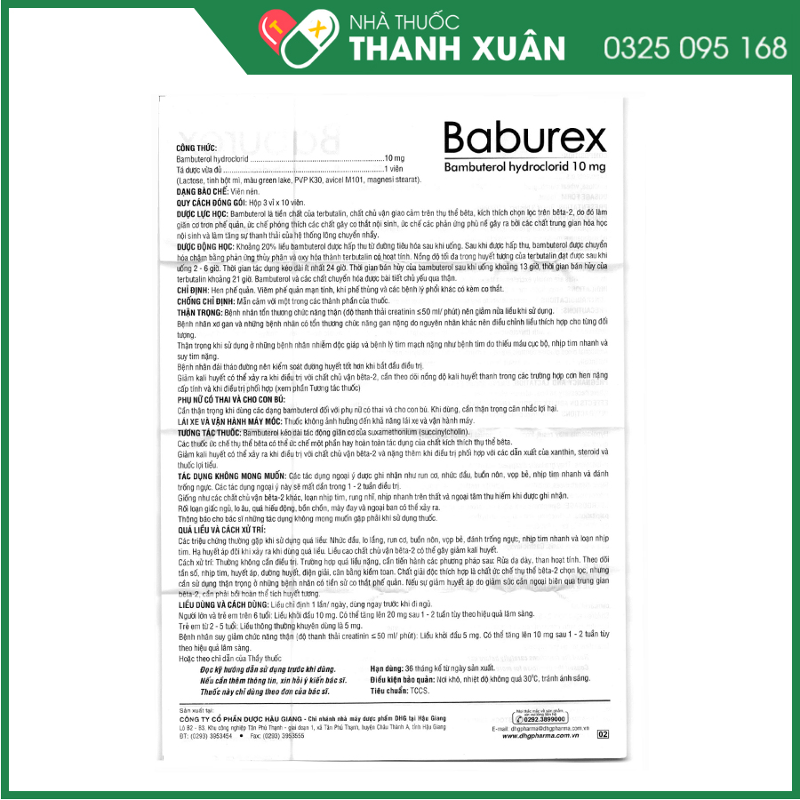 Baburex 10mg thuốc điều trị hen phế quản, viêm phế quản mạn tính